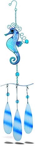 CoTa Global Blaues Seepferdchen-Windspiel zum Aufhängen, 45 cm, nautisches Glas-Windspiel, Outdoor-Dekoration für eine harmonische Veranda, Terrasse & Garten, Indoor-Windspiel, Fenster-Mobile