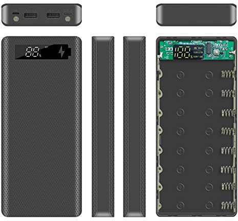 NXACETN Tragbares Batteriegehäuse Micro USB Typ-C 18650 LCD DIY Mobile Power Bank Fall Schwarz
