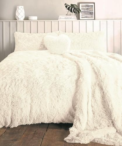NIGHTZONE Teddy Bear Fleece Long Fur Cuddles Alaska Luxury Duvet Cover Set Warm Cosy Soft Teddy Bedding Set (Cream, Super King)