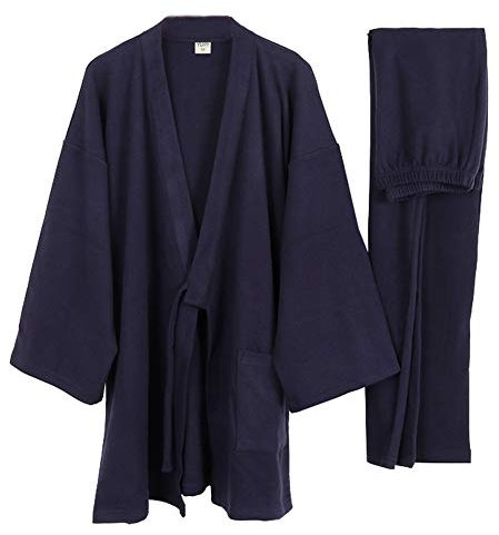 un-brand Japanischer Kimono-Samt-Pyjama-Anzug für Herren in Übergröße Zen-Kleidung Taoistische Kleidung (Größe M, C)