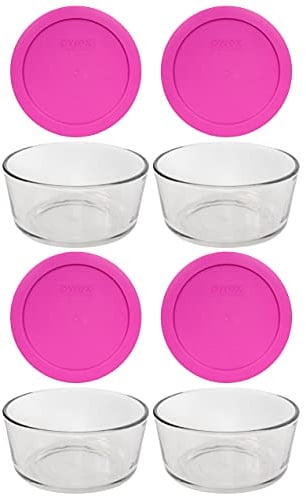 Pyrex (4) 7201 Glasschalen f r 4 Tassen und (4) 7201-PC Beerenrosa Deckel