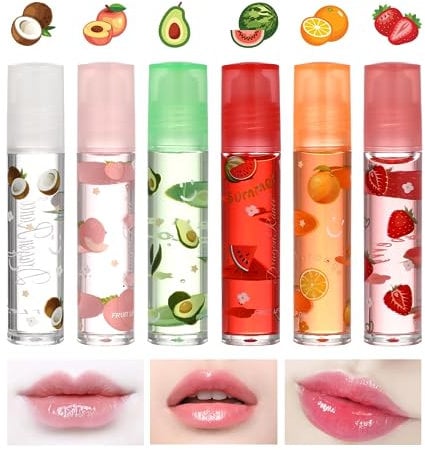 Minkissy 6pcs Lip Gloss Set Fruit Flavored Moisturizing Lipsticks Transparent Lip Oil Gloss Keep Your-Lips Moisturized and Plumper for Kids Girls Adult