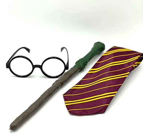 Dreamzfit - Déguisement d'école de magicien avec cravate, lunettes, baguette, tenue de magicien, semaine du livre