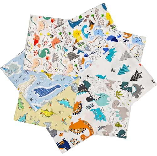 MIDUOLE Fabric, 8 pcs/lot Fat Quarter Fabric Bundles 100% Cotton 19.69” x 19.69”(50cm x 50cm) Quilting Craft Fabric Pre-Cut Squares Sheets for Patchwork Sewing Quilting Crafting, Dinosaur Pattern