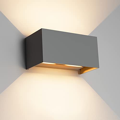 Klighten 24W Applique Mural Intérieur/Extérieur Faisceau Réglable Applique Murale LED IP65 Étanche 3000K Blanc Chaud Appliques Murales Gris Foncé