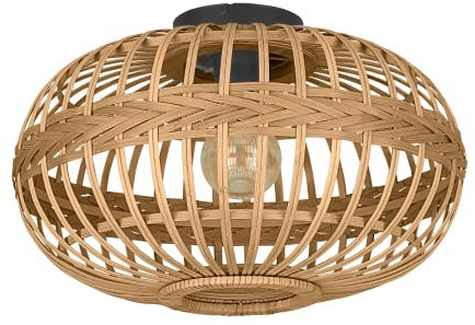 EGLO Deckenleuchte Amsfield, Deckenlampe Vintage, Natur, Boho, Hygge, Wohnzimmerlampe Decke aus Stahl in schwarz, Holz in Naturfarben, E27 Fassung, Ø 45 cm