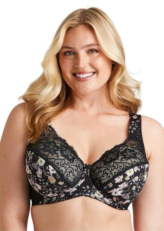 Miss Mary of Sweden Fauna Underwired Bra – Full Cup, Lace & Mesh, Extra Support & Lift 38D Black