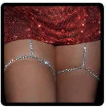 Carufin Kristall Beinkette Silber Glänzend Bungee Kordel Körperketten Sexy Bikini Oberschenkel Kette Schmuck Körper Accessoire Einstellbar für Frauen und Mädchen