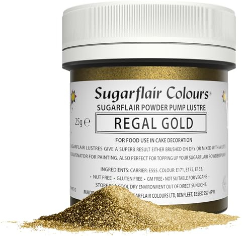 Sugarflair Regal Gold Edible Glitter Dust Powder Pump Refill Tub - Food Colouring Powder, Edible Colour Dust, Brush On, Spray, or Add Rejuvenator to Create Eye-Catching Paint Effect - 25g