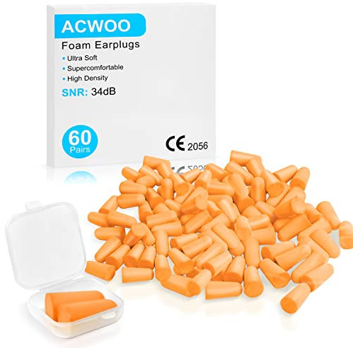 ACWOO Ohrstöpsel, 60 Paare Gehörschutz Ohrstöpsel Schaumstoff Stöpsel, Ohrstöpsel zum Schlafen mit Geräuschunterdrückung, Wiederverwendbare Earplugs zum Schlafen, Laute Geräusche, Schnarchen(Orange)
