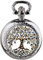 Tiong Montre de poche rétro à quartz motif arbre de vie cabochon en verre pour homme et femme avec collier pendentif, argenté/blanc, Rétro