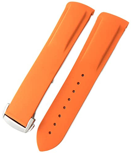 WIKUNA Gummi-Silikon-Armband für Omega Seamaster GMT Diver 300 Speedmaster Hamilton 19 mm 20 mm 21 mm 22 mm Uhrenarmband (Farbe: Orange, Größe: 19 mm Silberschnalle)