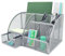 PYJLBX Schreibtisch Organizer, Metall Mesh Stiftehalter Schreibtisch Büro Organizer Bürobedarf, Stiftebox Desk Organizer Stifthalter Tisch Organizer mit Schubladen, für Büro Schule Zuhause (Silber)