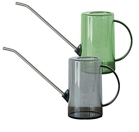 Regadera de flores y plantas con boquilla larga de acero inoxidable, regadera de plástico de boquilla larga, regadera de 1 litro, regadera de interior para jardín, casa, plantas, boquilla larga (gris)