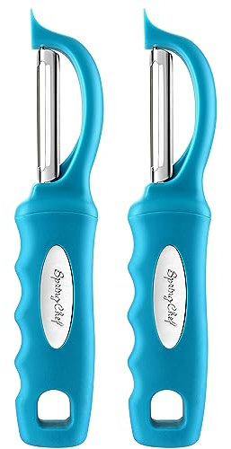 Spring Chef Stainless Steel Swivel Potato Peelers for Kitchen, Dishwasher Safe Veggie Peeler for Kitchen with Soft Grip Handle & Sharp Blades, Great for Vegetable, Apple, Carrot - Set of 2 - Teal