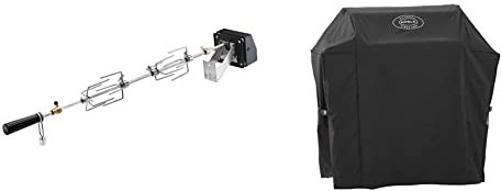RÖSLE Drehspieß, Hochwertiger Grillspieß, Traglast 6 kg, Edelstahl 18/10 & Abdeckhaube BBQ-Station VIDERO G4/G4-S, Hochwertige Schützhülle aus 100% Polyester mit PU-Beschichtung