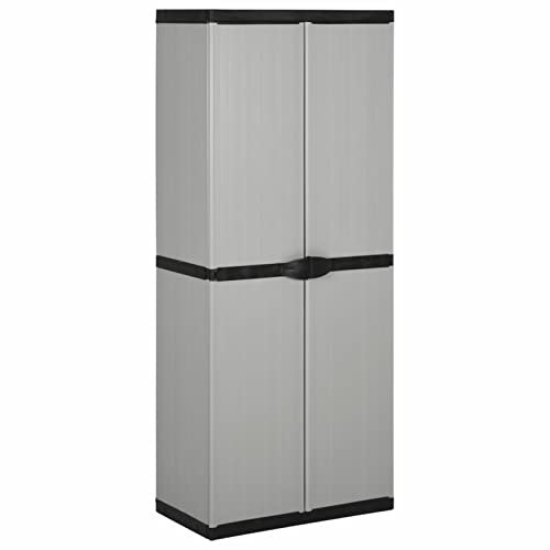 Tidyard Outdoor Patio Cupboard with 3 Shelves - Lockable Garden Storage Furniture - Grey&Black - 68x40x168 cm