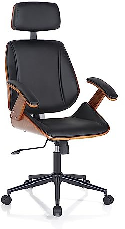 Wink Design Derby High Dark Walnut Fauteuil de Bureau, métal, Noyer foncé, Noir, Noir Mat, 62 x 65 x H118/128 cm