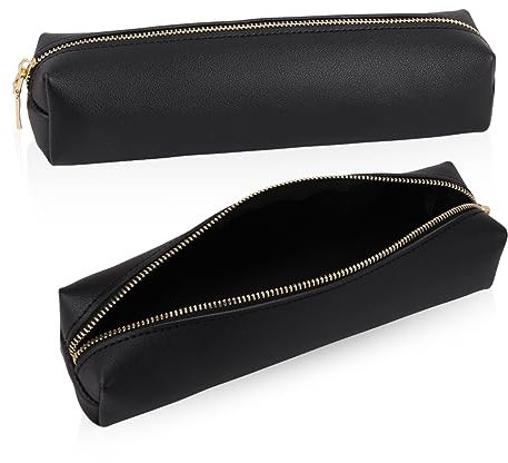 Oyachic PU Leder Federmäppchen Pencil Case Cosmetic Makeup Bag kosmetisches Office Stifttasche MäppchenSchreibwarenbeutel Bleistift Beutel (Schwarz)