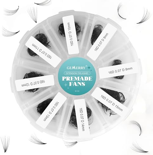Pre Made Fan Eyelash Extensions 500pcs 16D Fans 0.07mm D Curl 8-15mm mix Cluster Eyelash Extension Premade Fans Volume Russian Individual Lashes Gemerry Fan Lash Extensions(16D-0.07D-8-15mm)