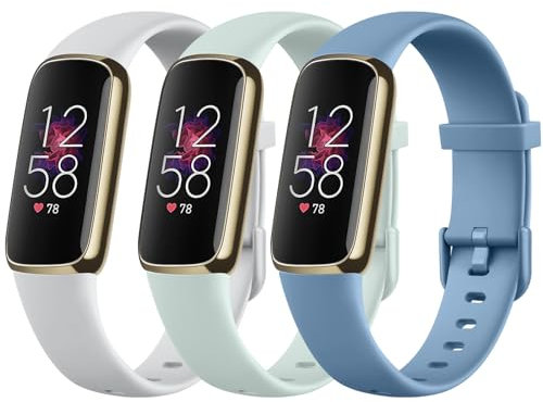Tobfit 3Stück Armband für Fitbit Luxe - Silikon Weiches Sport Verstellbare Ersatzarmbänder für Damen Herren (S, SeniorBlau/Grau/Hellgrün)