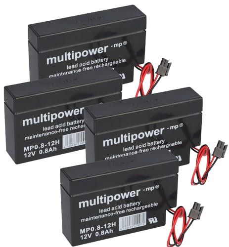 4X Multipower Blei-Akku MP0,8-12H Pb 12V 0,8Ah Heim und Haus Stecker Rollladen