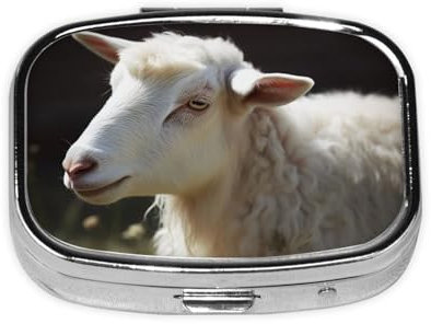 Pillendose mit Schafen, tragbar, Metall, 2 Fächer, kleine Tablettenbox für Geldbörse oder Tasche, Pillendose, Medizin, Vitamin-Organizer, einzigartiges Geschenk