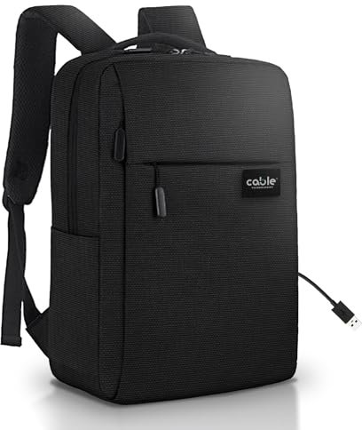 Cable Technologies Mochila para ordenador portátil de 15,6 pulgadas, soporte para portátil de hasta 15,6 de trabajo con toma USB, tela impermeable, pc, laptop, computadora, viaje, gran regalo