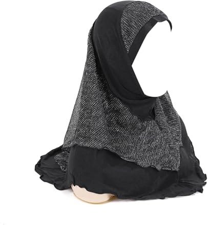 Suillty Weicher muslimischer Hijab-Schal, islamisches Kopftuch, Mütze, einteilig, zum Überziehen, Turban-Kappen, Schwarz und Silber, Einheitsgröße