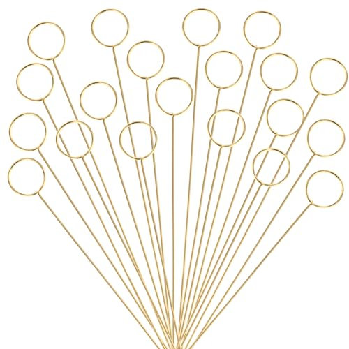 Lusofie 20 Stück Tischkartenhalter Gold Runden Blumenkartenhalter Stick Kartenaufsteller Tischnummern Hochzeit Party Gastgeschenke Blumenstraußdekorationen Fotohalter Blumen Klammer