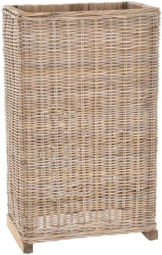 Hochbeet aus echtem Rattan 59x37x99cm Hoher Pflanzkasten mit Folie Blumenkasten (Grau Natur)