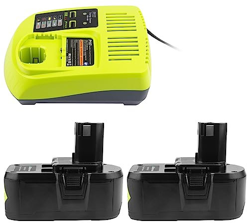 LabTEC 2 Packs Batería de Repuesto 18V 5Ah para Ryobi RB18L50 con Cargador de Doble Puerto para Ryobi P117 12V-18V One Plus Series USB para Ryobi P107 P108 RB18L15 RB18L40
