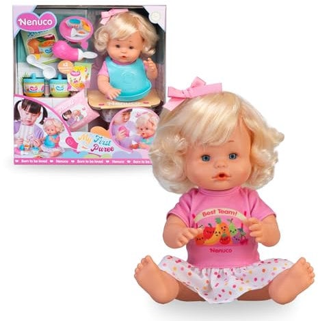 Nenuco Prima Pappa, 35 cm Puppe mit hartem Körper und blondem Haar, mit Zubehör für die Zubereitung der ersten Papa, für Mädchen ab 3 Jahren, berühmt (NFN96000)