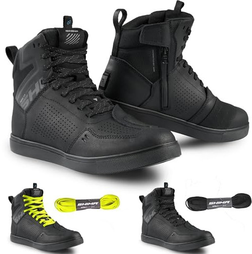 SHIMA REBEL 2.0 Scarpe Moto Uomo Pelle Impermeabile Estive Scarpa Sneakers Proteggi Touring Protezione Cerniera Laterale Suole Antiscivolo Estate Abbigliamento (Uomini, Impermeabile Nero, 47)