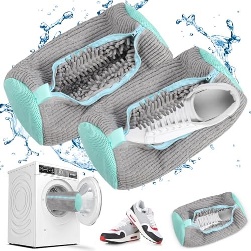 WYFDCZZP Sacchetto per Lavare Scarpe, Sacchetto Scarpe Lavatrice, Borsa per Lavaggio Scarpe Lavatrice, Rete Scarpe Lavatrice con Cerniera, Protegge Le Scarpe dai Danni (Grigio 2pcs)