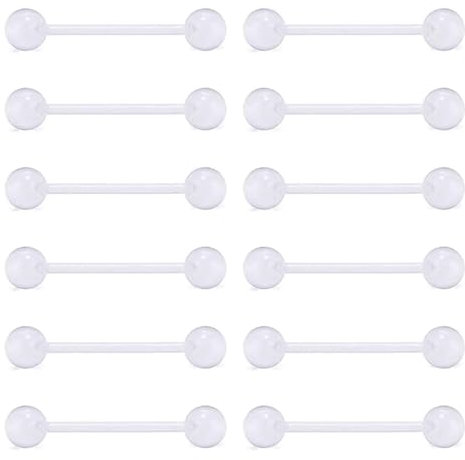 WillTen 12Pcs Zunge Bars Nippel Bars Zunge Bar Piercing, 14G Zunge Bars Metall Nippel Bars Chirurgenstahl, Nippel Piercing Schmuck Zunge Piercing-Schmuck für Frauen, Kunststoff Zunge Bars
