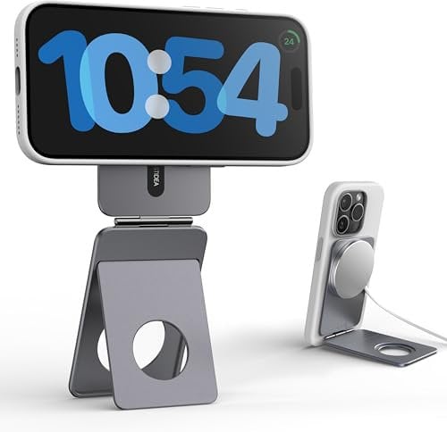 1ST IDEA Phone Tripod Stand, Aluminum Alloy Phone Stand Compatible with Magsafe iPhone 16/15/14/13/12 Series, Foldable Strong Magnetic Phone Stand, Mult-Angle Adjustment Pocket Tripod (Grey)