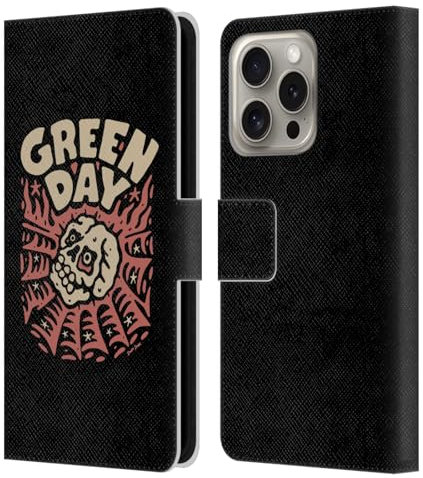Head Case Designs Offizielle Green Day Skull Spider Graphics Leder-Wallet-Hülle Kompatibel mit Apple iPhone 16 Pro
