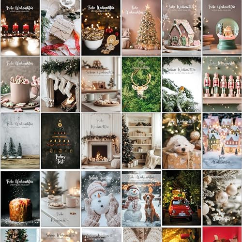 Weihnachtskarten mit Umschlag Set 30 Gemütliche Weihnachten - Klappkarten Weihnachtsgrußkarten