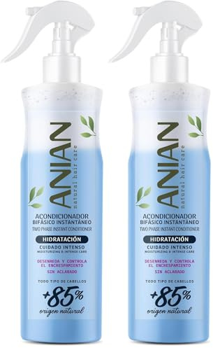 ANIAN - Acondicionador sin Aclarado, 400 ml, Acondicionador Bifásico Hidratación, para Todo Tipo de Cabellos, Desenreda y Controla el Encrespamiento, con Proteína de Seda, Trigo y Queratina