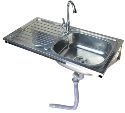 Évier Mural en Acier Inoxydable Evier Cuisine 1 Bac Avec Robinet Mural Lavabo Lave-Main Évier Commercial Cuve Simple,Pour Faire la Plonge de Restaurants,Garages (avec Robinet et Tuyau d'entrée)