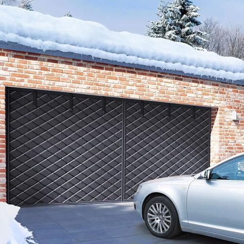 Garage Magnetic Thermal Insulated Door Curtain,Garage Door Insulation Kit, Garage Door Screen for Winter,Oxford Cloth Filled Garage Cover with Thicken Cotton, Weatherproof, Windproof, Soundproof(Black