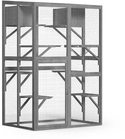 Wiltec Freilaufgehege Katzen 116 x 82 x 175,7 cm, Katzenfreigehege Holz mit PVC-Beschichtung, Außengehege 5 Ebenen, Katzengehege für Garten, Balkon