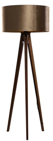 QAZQA - Klassisch I Antik Stehleuchte I Stehlampe I Standleuchte I Lampe I Leuchte Dreibein Walnuss Holz mit Bronze Samt Lampenschirm 50cm - Tripod I Dreifuß Lampe I Dreifuss Classic I Wohnzimmer I Sc