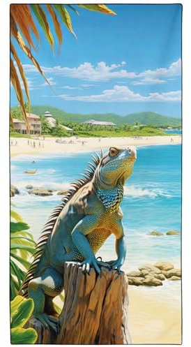 YISUMEI Mikrofaser Strandtuch Bedruckt mit Chamäleon Eidechse, Weich Leicht Sandfest Schnelltrocknendes Handtuch, Übergröße XXL 180 x 90 cm