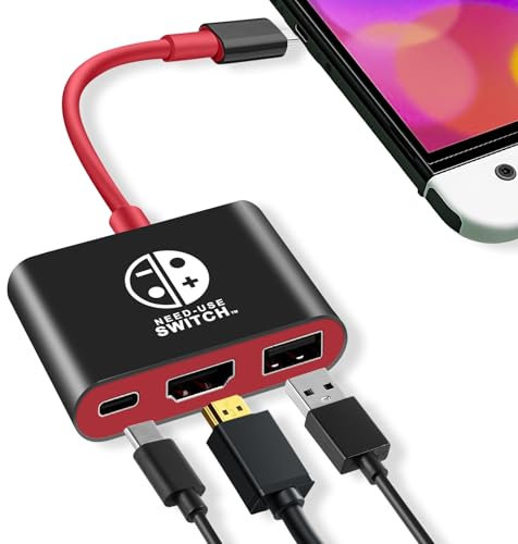 GOMETY Dock Switch 3-In-1: Adattatore TV Portatile Con HDMI 4K, USB 3.0, Ricarica Type C PD2.0 Per Nintendo Switch/OLED (Nero-Rosso)