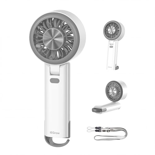 iEGrow Handventilator, Tragbarer USB Aufladbarer Mini Ventilator mit 3 Geschwindigkeitsstufen, Faltventilator für Reise Zuhause, Büro und Schlafzimmer (Weiß)