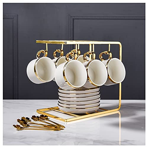 LPAGOLMIX Kaffeebecher Prozellan Espresso Tasse, Set Europäische Luxustasse mit Goldrand Keramikbecher mit Griff Home Afternoon Tea Set(A)