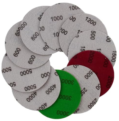 60 Pièces Disques de Ponçage 75mm Grain 600/800/1000/1200/1500/2000/2500/3000/4000/5000, Disques Abrasifs Auto-Agrippants Papier de Verre Sec à l'Eau Disques Abrasifs Ronds pour Métal Bois Miroir