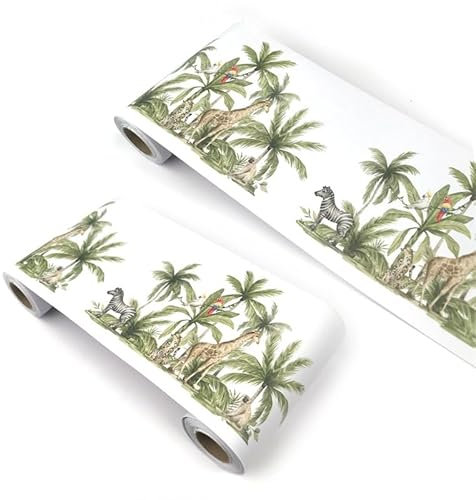 VisitRyl self Adhesive Wallpaper Border Wall Tiles Decorative, Peel and Stick Wall Border Bathroom Stickers Cartoon Children's RoomForest Animals YX106 12cm X 1000cm